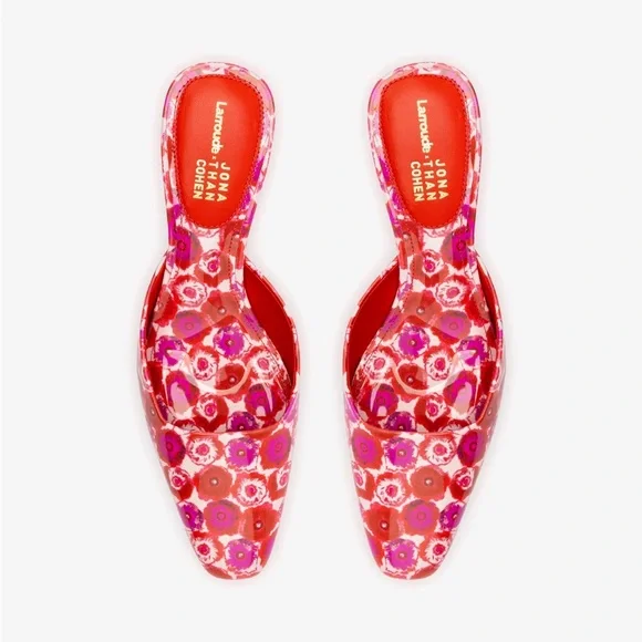 LARROUDÉ x Jonathan Cohen Amal Mule - Red Abstract Printed Patent Leather